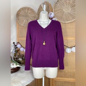 LN 100% cashmere halogen Purple V-Neck Sweater large petite